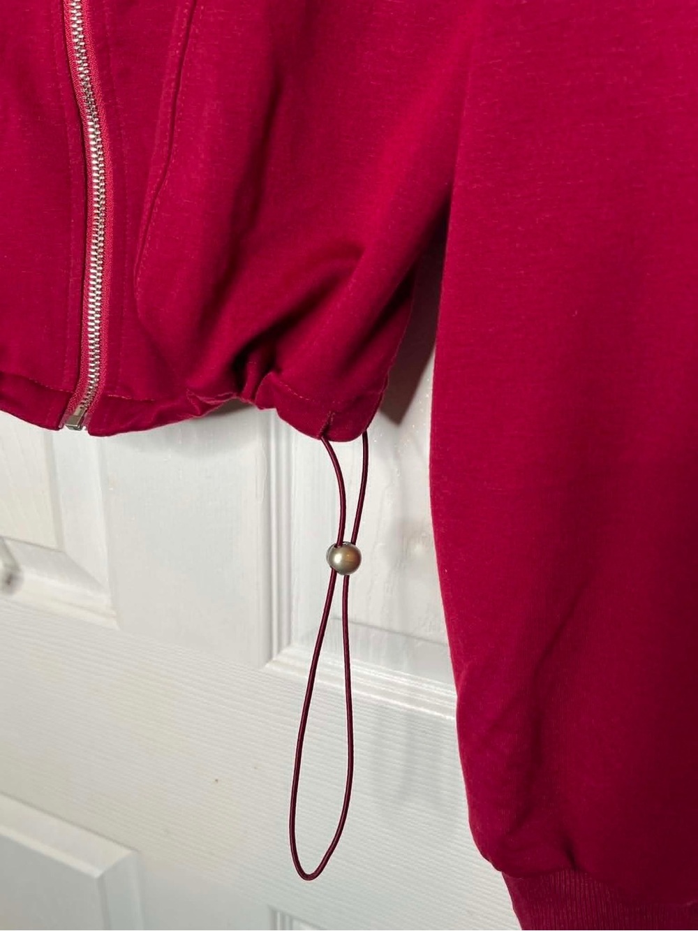 Women's Zip-Front Burgundy Cropped Jacket Sweatshirt PrettyGarden size S - Picture 5 of 9